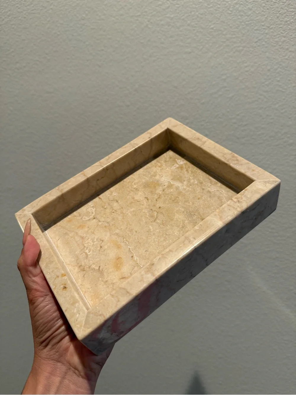 Beige Marble Bathroom Tray - Neutral Stone Organizer